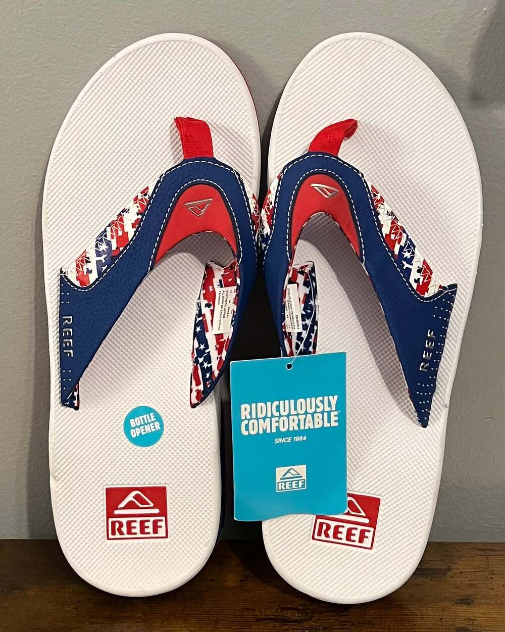 REEF Fanning Men's Flip Flops Size 11 Patriotic Red White Blue NWT